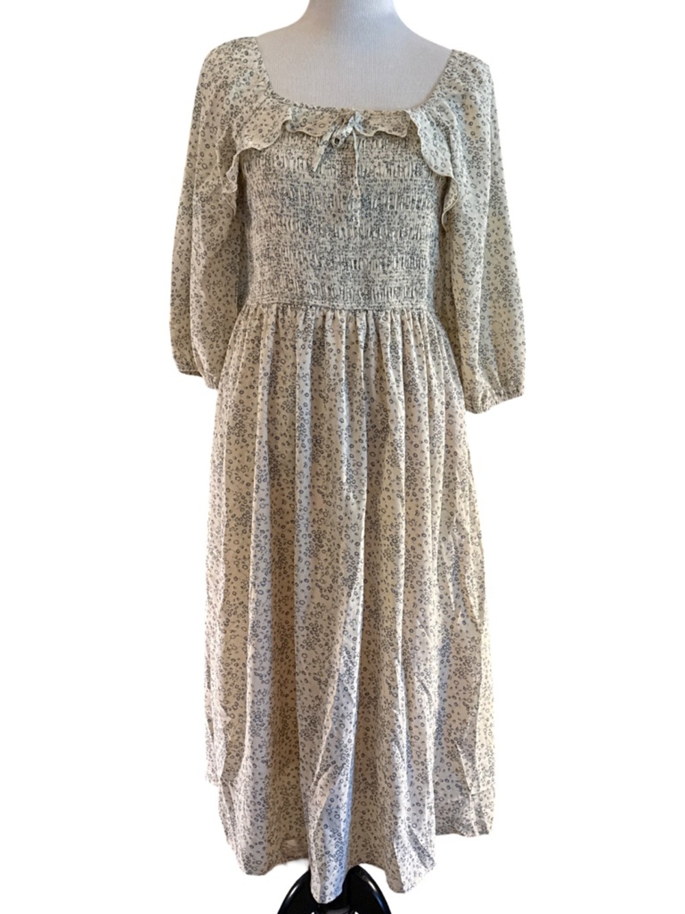 Polagram Cream Maxi Dress with Blue Floral Print size large